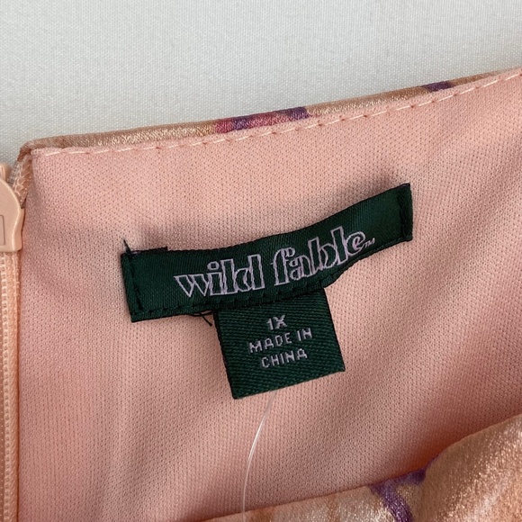 Wild Fable Juniors Size 1X Mini Slip Dress Pink Purple Floral Print Satin Notch - Picture 6 of 9